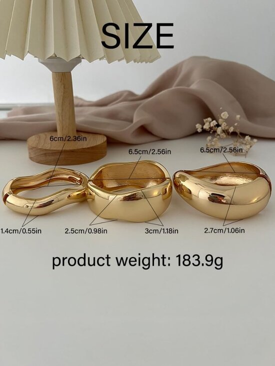 Chunky Gold Bangle Bracelets for Women, 14k Gold Plated Dainty Cuff Stackable Ba - Picture 3 of 8